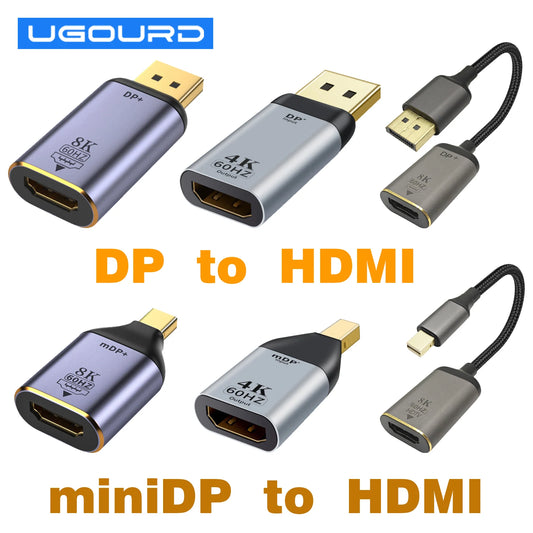 DP1.4 to HDMI2.1 Cable mini DP 1.2 to HDMI 2.0 Video Adapter 4K@60Hz 8K@60Hz DisplayPort Adapter For PC Laptop Projector Monitor