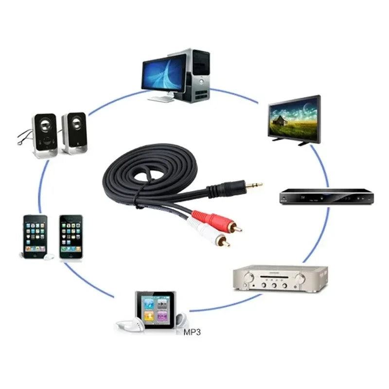 Jack 3.5 To 2 RCA Aux Cable Splitter Audio Wire for Phone TV PC Amplifier Home Theater DVD Speaker Cord Laptop Video Audio Cable