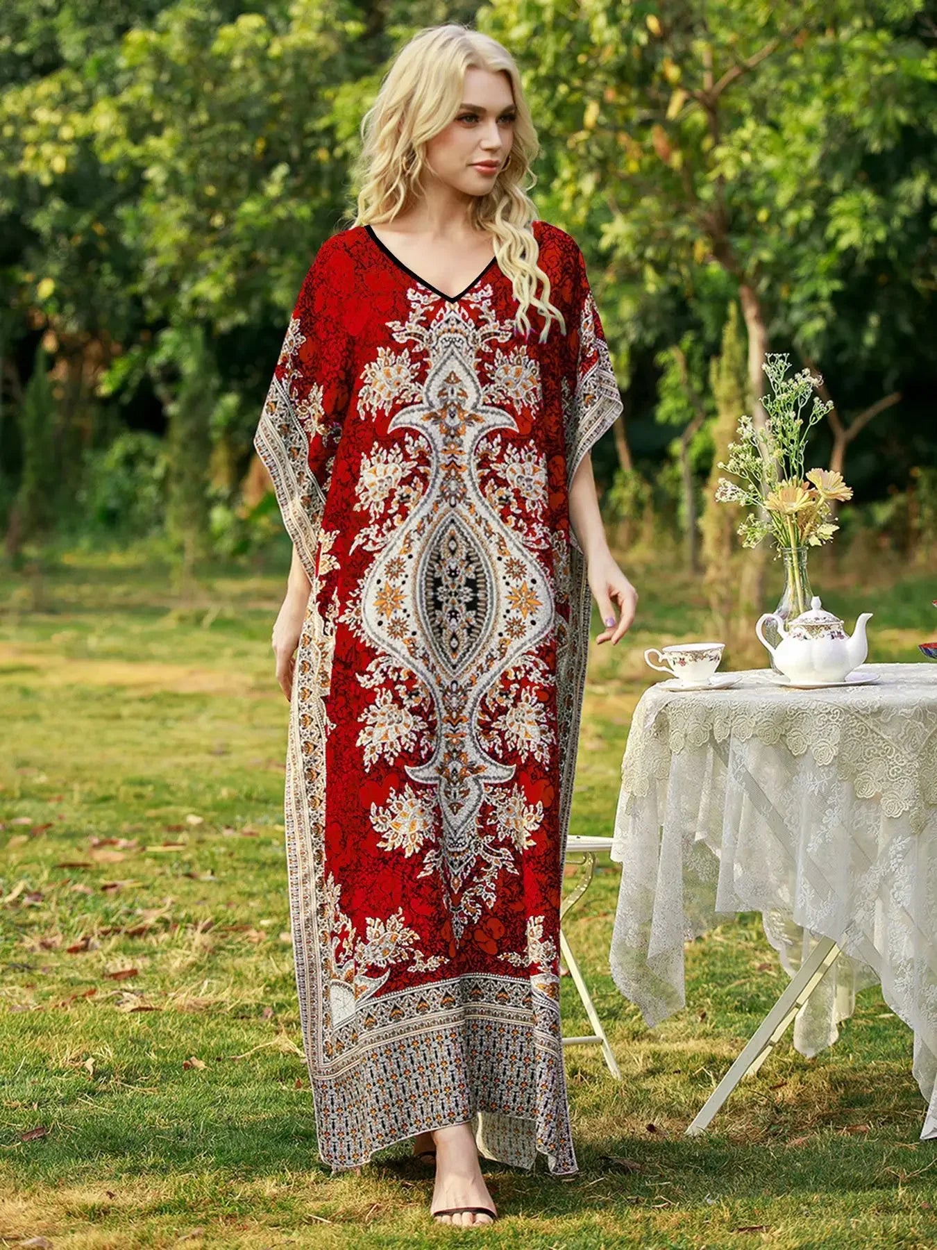Dresses For Women 2025 Casual Long Kaftan Kimono Style Drawstring Gown Bohemian Sexy Nightdress Beach Kaftan Casual Ropa Mujer