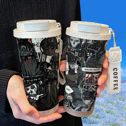 Ghostkonig Call of Duty Insulated Cup 316 Stainless Steel Large Capacity Straw Car Dual Drink Coffee Cup