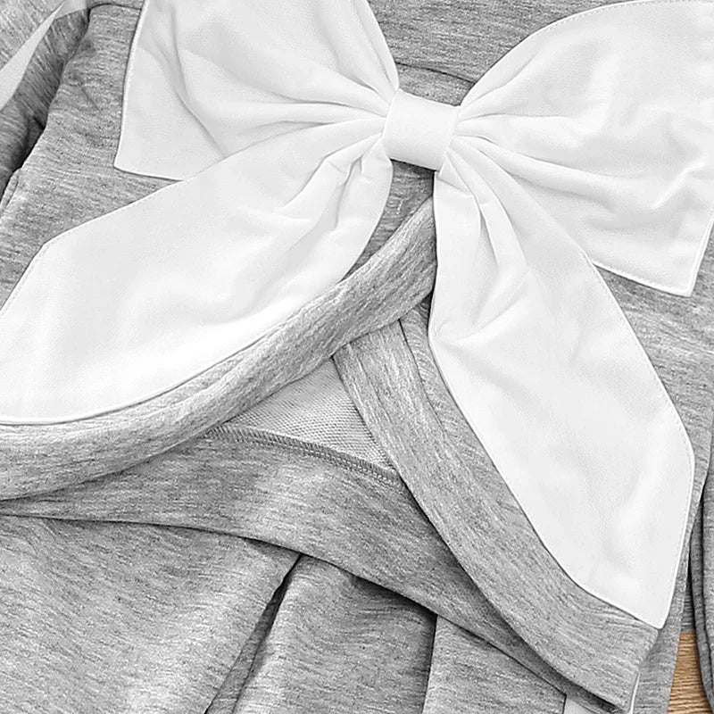 Kids Casual Clothing Sets Outfits for Girls Gray Bow Fashion Top + Sweatpants 2Pcs Baby Toddle Spring Autunmn Loose Clothing Set