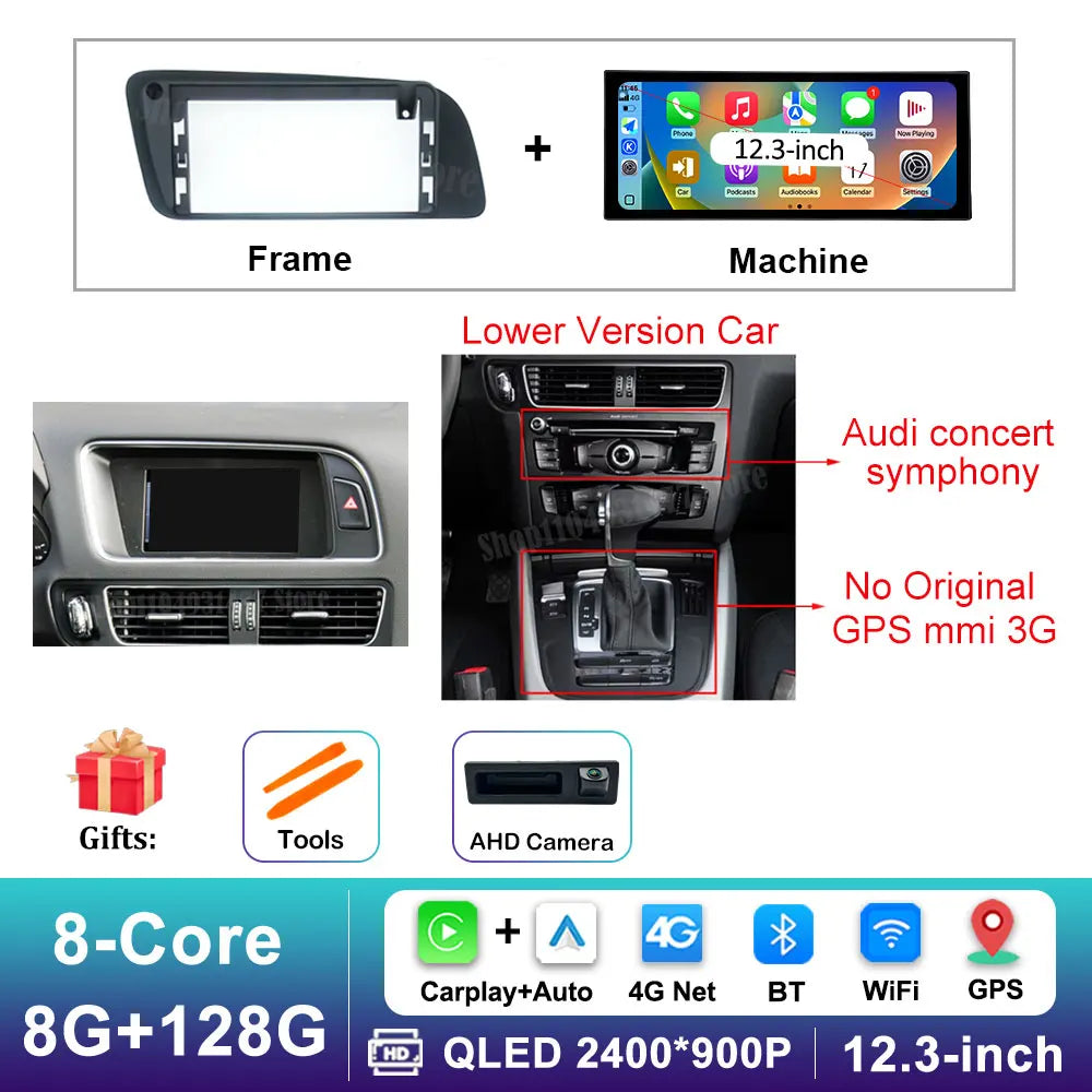 12.3 inch GPS Navigation Wireless Carplay Android 14 for Audi Q5 2009 - 2017 BT Car Multimedia Video Radio Player 4G Auto Tools