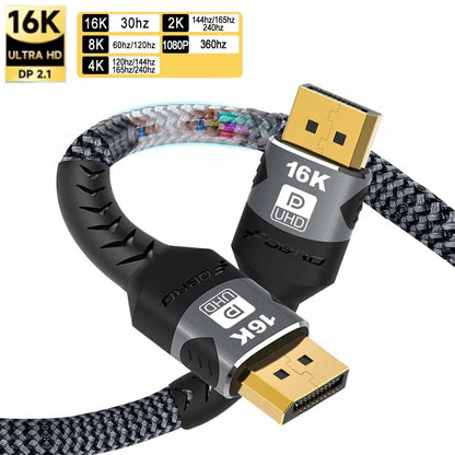 16K DP 2.1 8K@120Hz 4K@240Hz 80Gbps HDR Video Audio Displayport Cable Display Port  for Laptop TV Xbox Projector Gaming Monitor