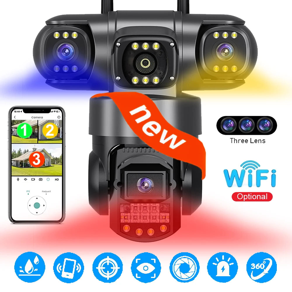 3 Lens 3 Monitor Screen Security Protection 2 Way Audio Wifi Camera HD Color Night Vision Home Surveillance Cameras Outdoor CCTV