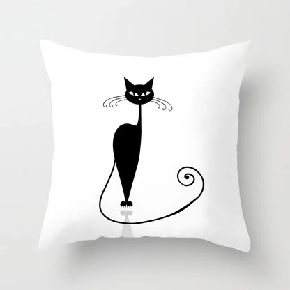 Home Decoration Black Cat Animal Print Cushion Pillowcase  Cover Sofa   Office Furnishing 45X45CM