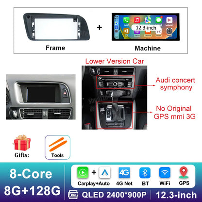 12.3 inch GPS Navigation Wireless Carplay Android 14 for Audi Q5 2009 - 2017 BT Car Multimedia Video Radio Player 4G Auto Tools