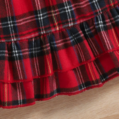 Kids Dresses For Girls Turn Down Collar Belted Red Plaid Shirts Dress Children Clothing Christmas Dresses For Girls