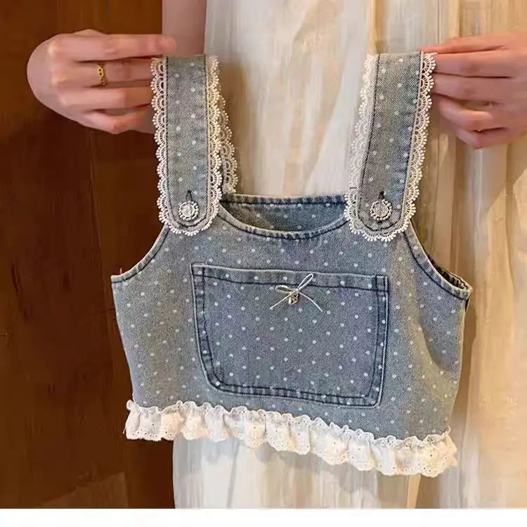 Korean Children's Clothing 2025 Spring Clothing New Girls' Suit Children's Foreign Style Fashionable Denim Vest Pants