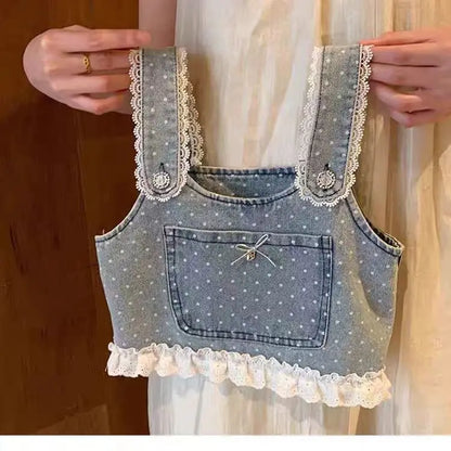 Korean Children's Clothing 2025 Spring Clothing New Girls' Suit Children's Foreign Style Fashionable Denim Vest Pants
