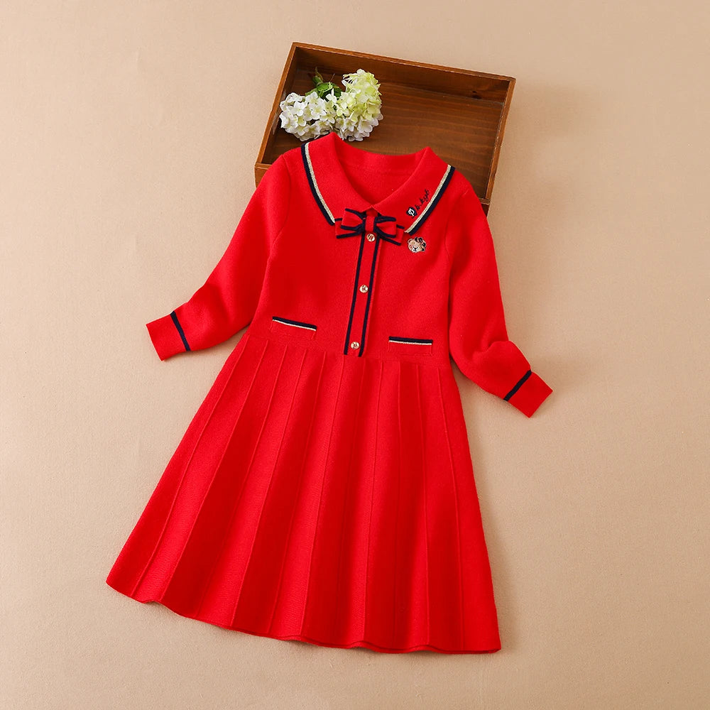 Children Girls Knitted Dresses 2024 New Warm Sweater Dress Kids Clothing Long Sleeve Casual Dress Baby Girls Princess Dress