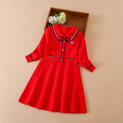 Children Girls Knitted Dresses 2024 New Warm Sweater Dress Kids Clothing Long Sleeve Casual Dress Baby Girls Princess Dress