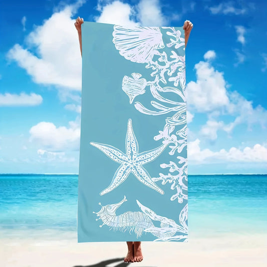 Beach Towel White Marine Life Pattern Sun Protection Windproof Suitable For Beach Pool Camping Travel Beach Blanket