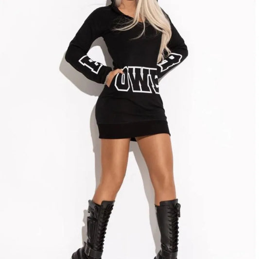 Women's Clothes Dresses Women Letter Print Long Sleeves Hooded Bodycon Mini Dresses Stylish and Elegant Casual Slim Black Dress