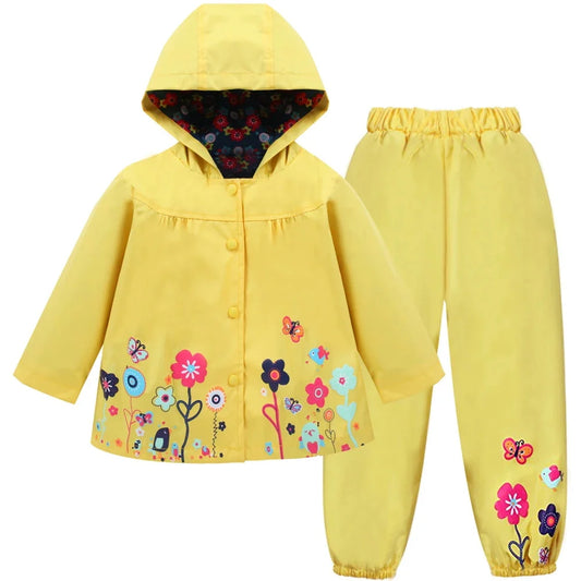 Children's Clothing Boys Girls Sets 2025 New Waterproof Raincoat Fashion Clothing Hooded Coat+Trousers 2 Piece Set 1-6 Years Old