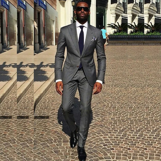 Ropa Mombre Grey Men's Suits Blazer Single Breasted Peaked Lapel Formal 2 Piece Jacket Pants Slim Fit Luxury Business Full Set
