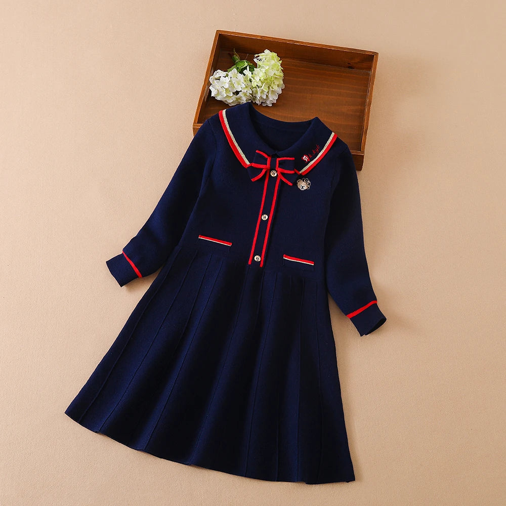 Children Girls Knitted Dresses 2024 New Warm Sweater Dress Kids Clothing Long Sleeve Casual Dress Baby Girls Princess Dress