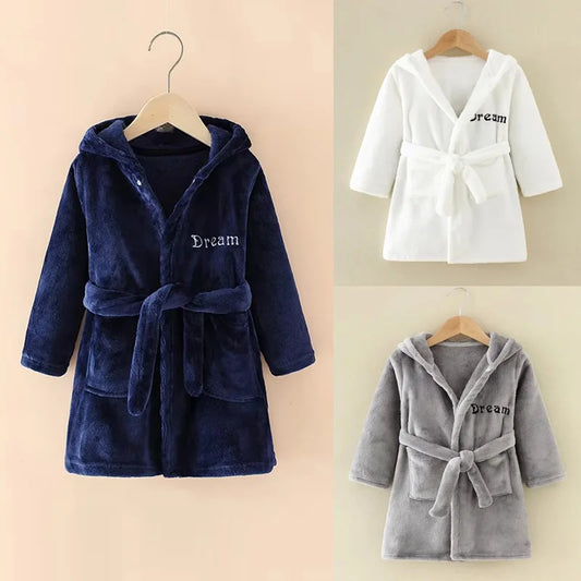 Children Flannel Robes Boys Girls Autumn Winter Pajamas Children Letter Sleepwear Kids Hooded Bathrobe Spring Casual Clothing