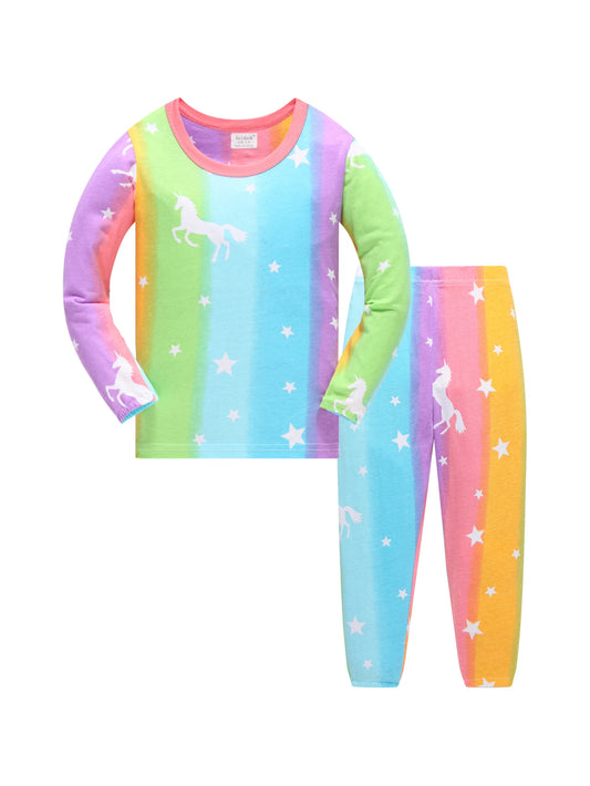 Children's clothing Spring and Autumn long sleeved long pants underwear set Pajama set Girls' colorful unicorn home clothes  set
