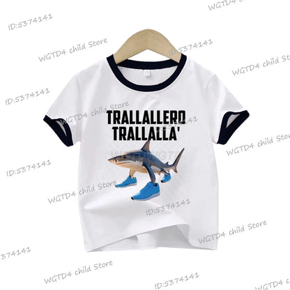 Children's Clothing Italian Brainrot Tralalero Tralala Printed T-shirt for Children Fashion Shark Lover Funny Meme Boys Clothes