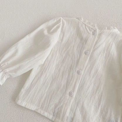 New children's clothing in autumn, 0-4 years old girls, embroidered lace top + printed bib pants
