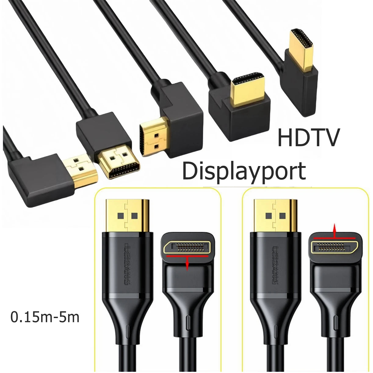 DisplayPort DP 1.4 Cable 90 Degree Angled hdmi 2.0v 8K 60Hz 4K 144Hz HDR High Speed 32.4Gbps Display Port Male To Male Cable