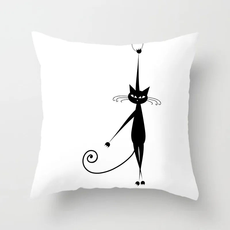 Home Decoration Black Cat Animal Print Cushion Pillowcase  Cover Sofa   Office Furnishing 45X45CM