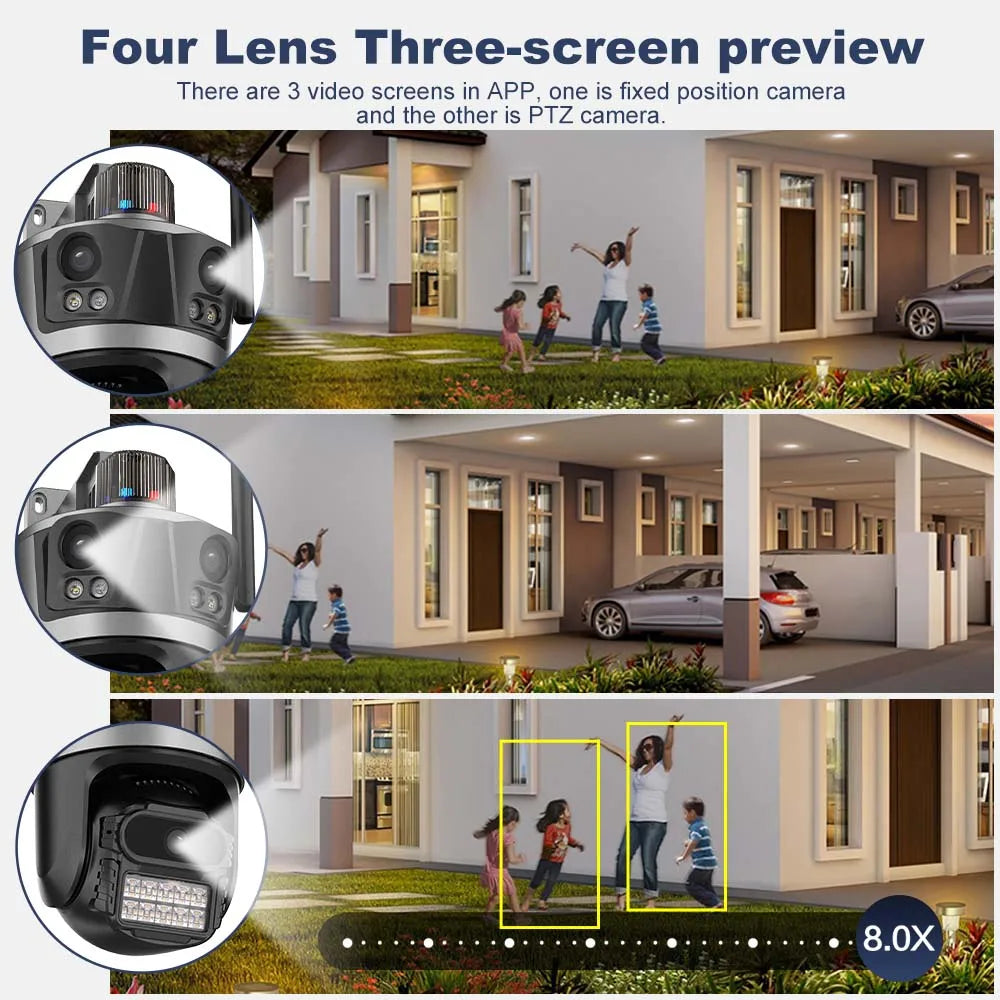 ICsee Security Camera Three Lens 6K 12MP 8X Zoom Outdoor WiFi Wireless CCTV Video Surveillance Auto Tracking Home Protection