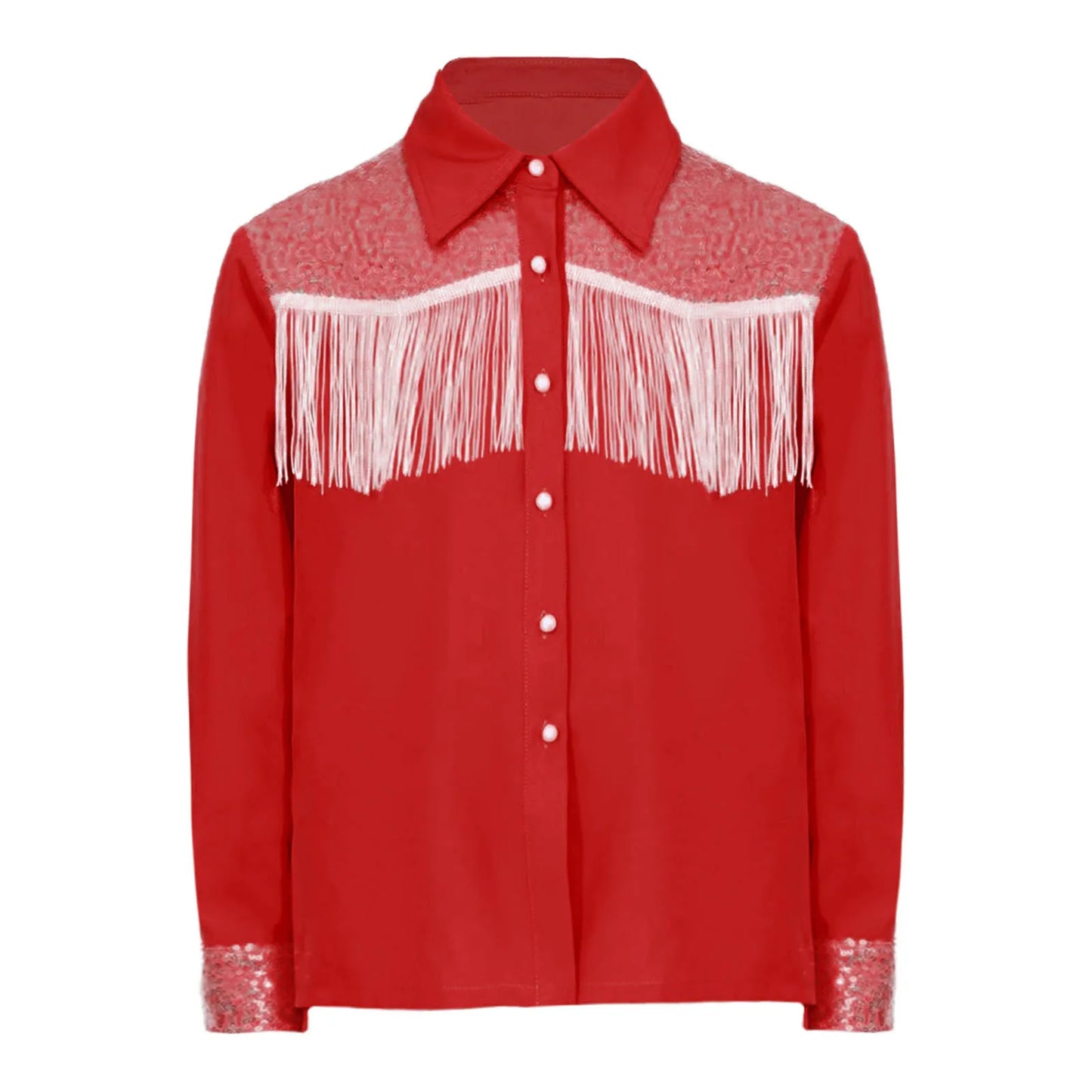 Children Clothes Kid Girls Sequins Fringe Shirt Lapel Long Sleeves Button-down Shirts Western Cowgirl Dress Up Halloween Costume