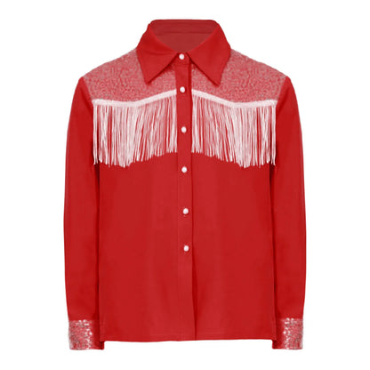Children Clothes Kid Girls Sequins Fringe Shirt Lapel Long Sleeves Button-down Shirts Western Cowgirl Dress Up Halloween Costume