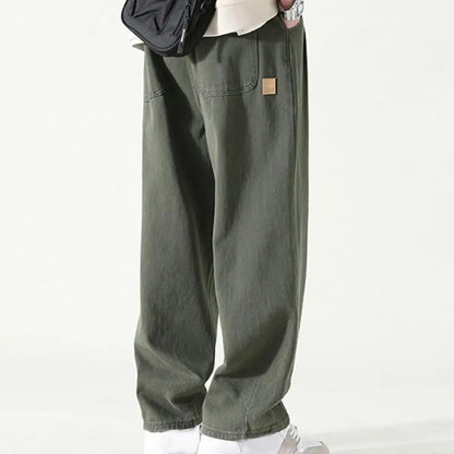 Pants for Men Trendy Wide-leg Trousers Breathable Wide-leg Men's Work Pants Retro Style Versatile Solid Color Trousers