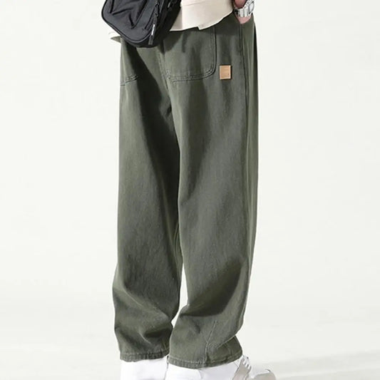 Pants for Men Trendy Wide-leg Trousers Breathable Wide-leg Men's Work Pants Retro Style Versatile Solid Color Trousers