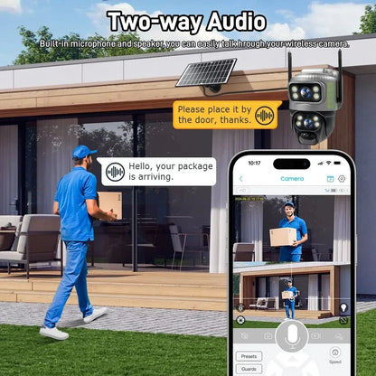 Solar 4G Camera PIR Human Detection CCTV Night Vision Waterproof Security Video IP Camara 8MP 4K Battery V380 Dual Lens Monitor