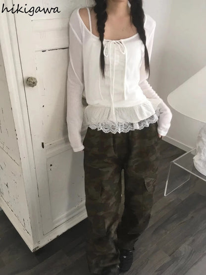 2025 Ropa Mujer Korean Fashion Vest for Women Patchwork Lace Sweet Camis Sleeveless Tunic Camis Solid Color Summer Sexy Tanks