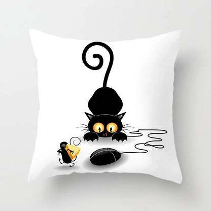 Home Decoration Black Cat Animal Print Cushion Pillowcase  Cover Sofa   Office Furnishing 45X45CM