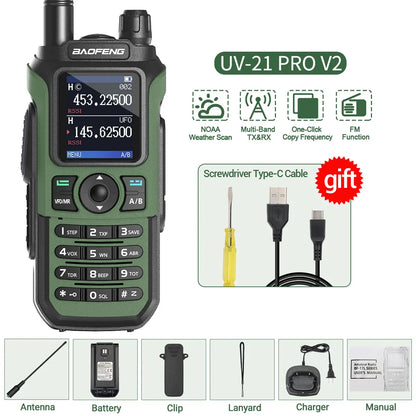 Baofeng UV-21 Pro V2 Wireless Copy Frequency Mutli Band Powerful Waterproof Long Range UV-5R Long Range Type-C Two Way Ham Radio