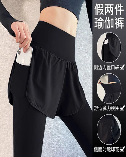 Pantalones de mujer, Pantalones de deporte de cintura alta con bolsillos, Entrenamiento matutino, Leggings de yoga, Jogging y ej