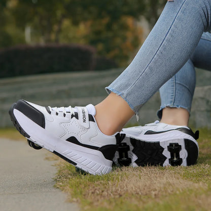 Kids Roller Skate Shoes with Wheels Fashion Casual Sports Children 4-Wheels Speed Sneakers for Boys and Girls Gift Nice Footwear