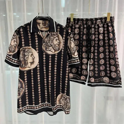 Ropa Hombre Royal Luxury Men Shirt Sets Vintage Pattern Character Printed 2 Piece Hawaiian shirt Suit Casual Oufits Short Sleeve