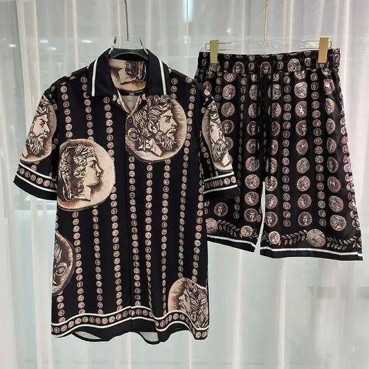 Ropa Hombre Royal Luxury Men Shirt Sets Vintage Pattern Character Printed 2 Piece Hawaiian shirt Suit Casual Oufits Short Sleeve
