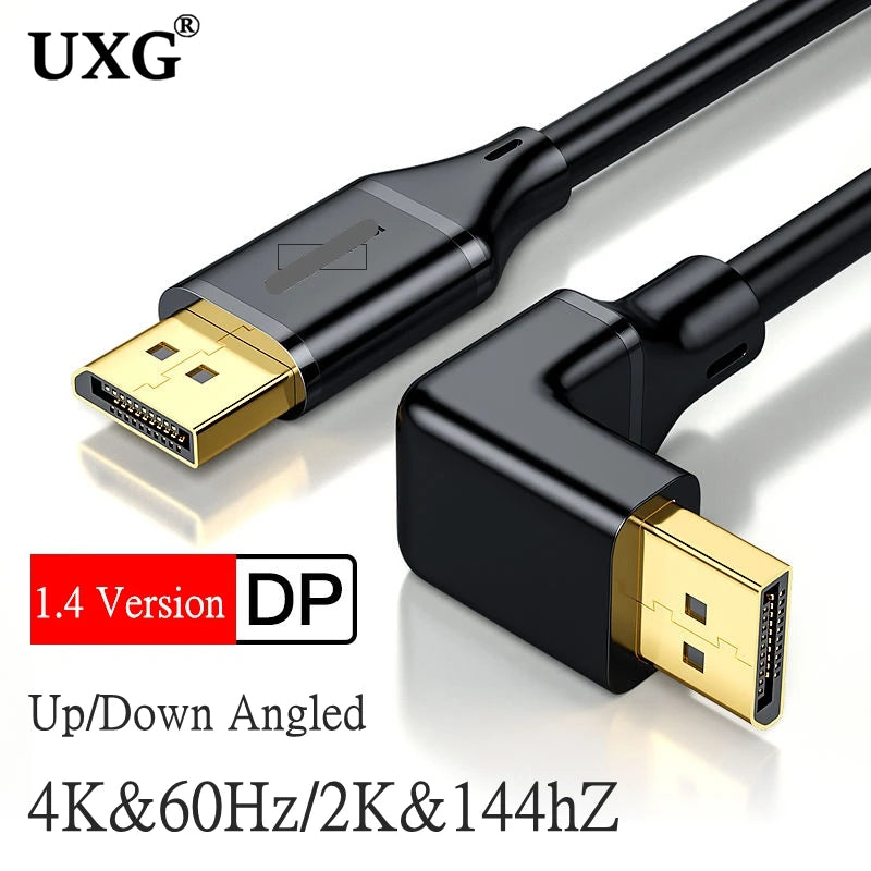 DisplayPort DP 1.4 Cable 90 Degree Angled hdmi 2.0v 8K 60Hz 4K 144Hz HDR High Speed 32.4Gbps Display Port Male To Male Cable