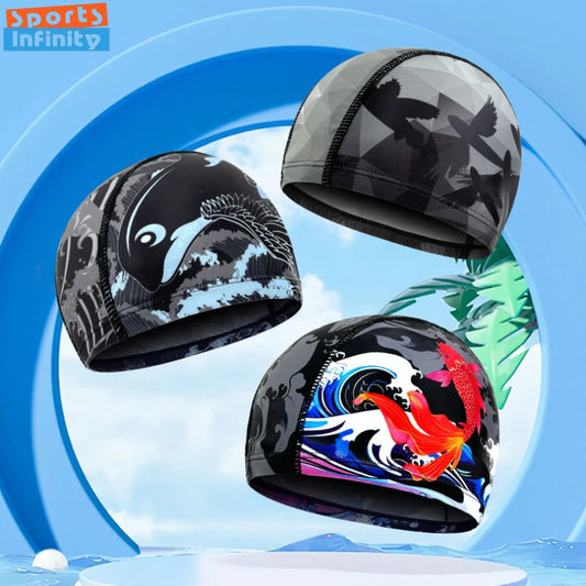 Fashion Adult Swim Cap Unisex Flame Printed Swimming Cap Comfortable Non Slip Fabric Swimming Caps Swimming Accessories