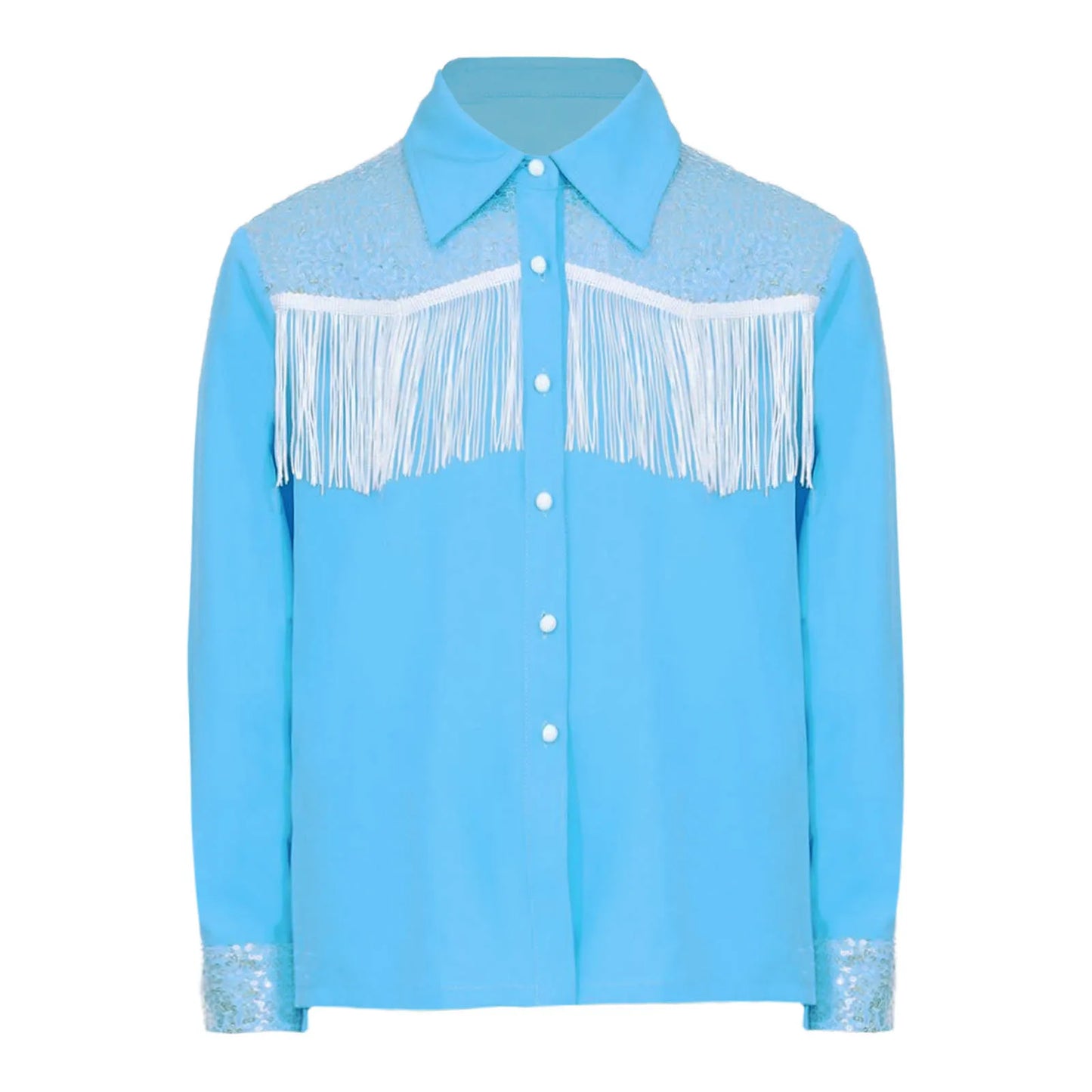 Children Clothes Kid Girls Sequins Fringe Shirt Lapel Long Sleeves Button-down Shirts Western Cowgirl Dress Up Halloween Costume