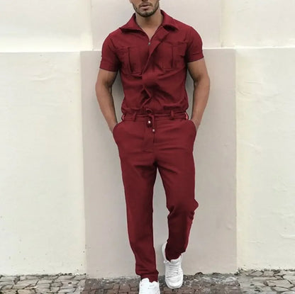 New Mens Rompers Pants Casual Loose One-piece Suit Overalls Fashion Short Sleeve Jumpsuit Streetwear Men Ropa De Hombre