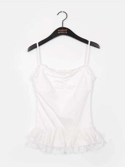 2025 Ropa Mujer Korean Fashion Vest for Women Patchwork Lace Sweet Camis Sleeveless Tunic Camis Solid Color Summer Sexy Tanks