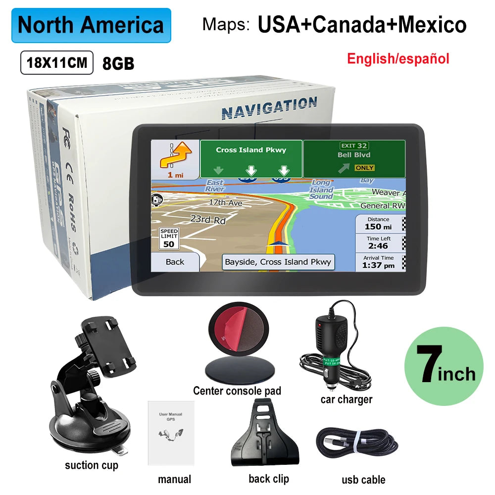 7 Inch GPS Navigation for Car Truck SAT NAV Accessories Tools  Navigator 2024 Free Update Europe North America Map 8GB FM Music