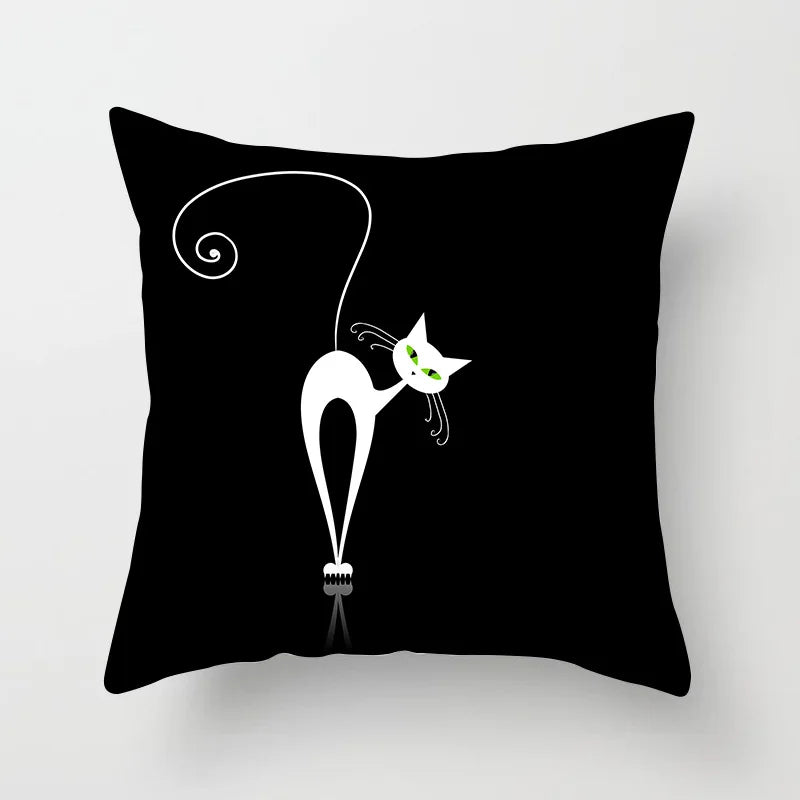 Home Decoration Black Cat Animal Print Cushion Pillowcase  Cover Sofa   Office Furnishing 45X45CM
