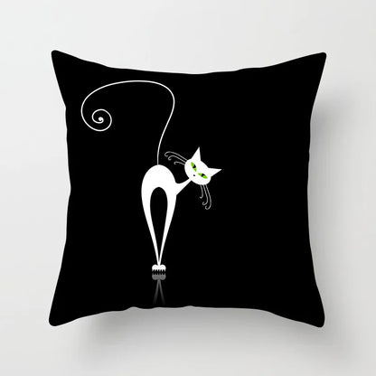 Home Decoration Black Cat Animal Print Cushion Pillowcase  Cover Sofa   Office Furnishing 45X45CM