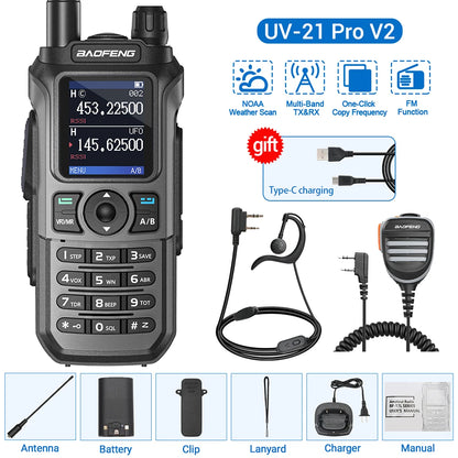 Baofeng UV-21 Pro V2 Wireless Copy Frequency Mutli Band Powerful Waterproof Long Range UV-5R Long Range Type-C Two Way Ham Radio