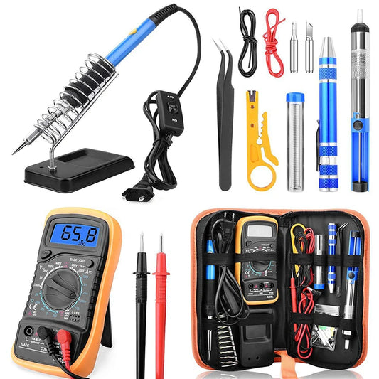 60W Soldering Iron Set Temperature Control Soldering Kit Tin Wire Digital Multimeter Repair Tool Cautin With Desoldering Pump