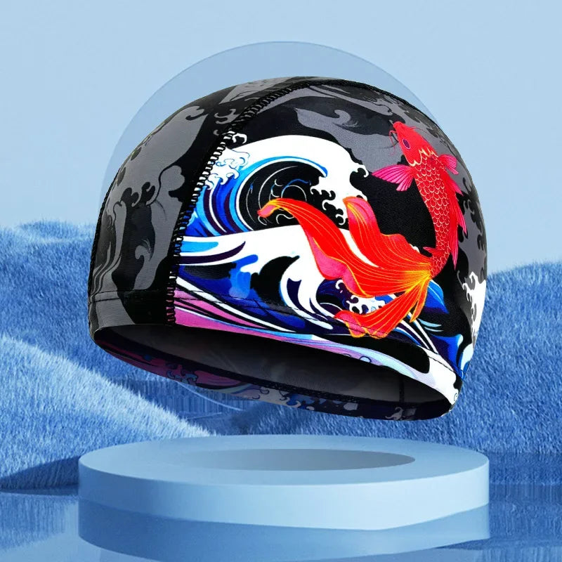 Fashion Adult Swim Cap Unisex Flame Printed Swimming Cap Comfortable Non Slip Fabric Swimming Caps Swimming Accessories